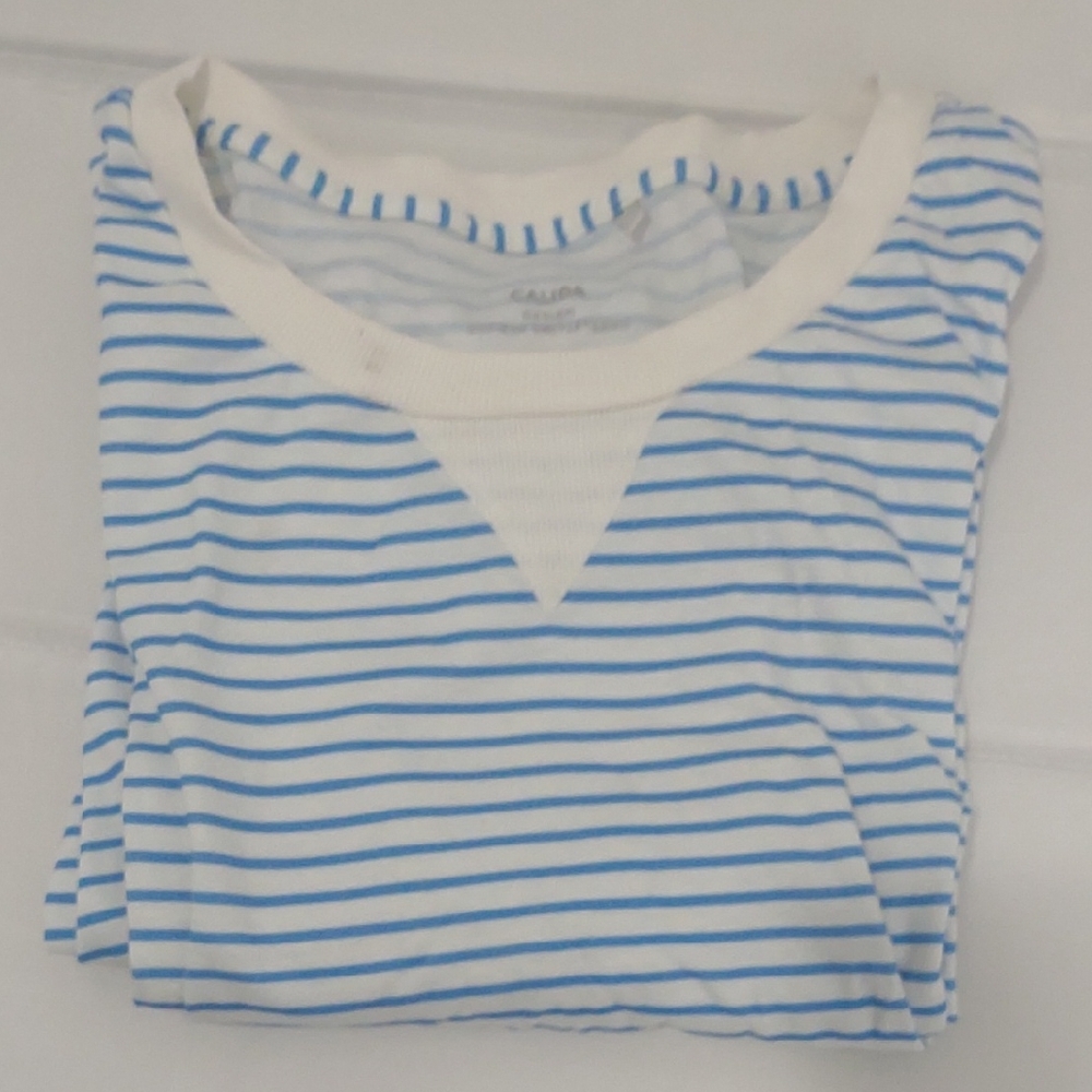Women's Blue and White Striped Pajama Top